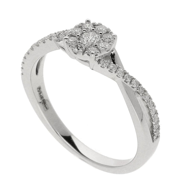 9ct White Gold Split-Twist Diamond Cluster Ring 0.35ct