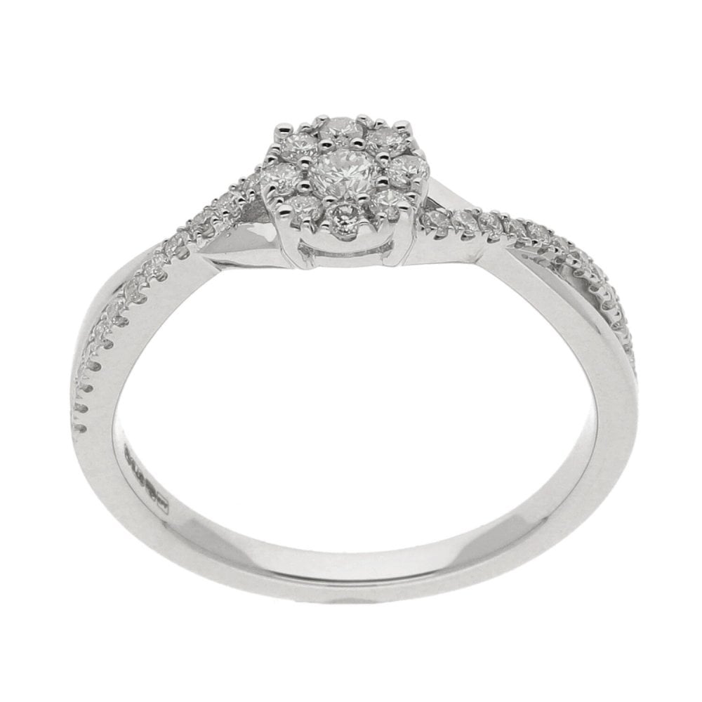 9ct White Gold Split-Twist Diamond Cluster Ring 0.35ct