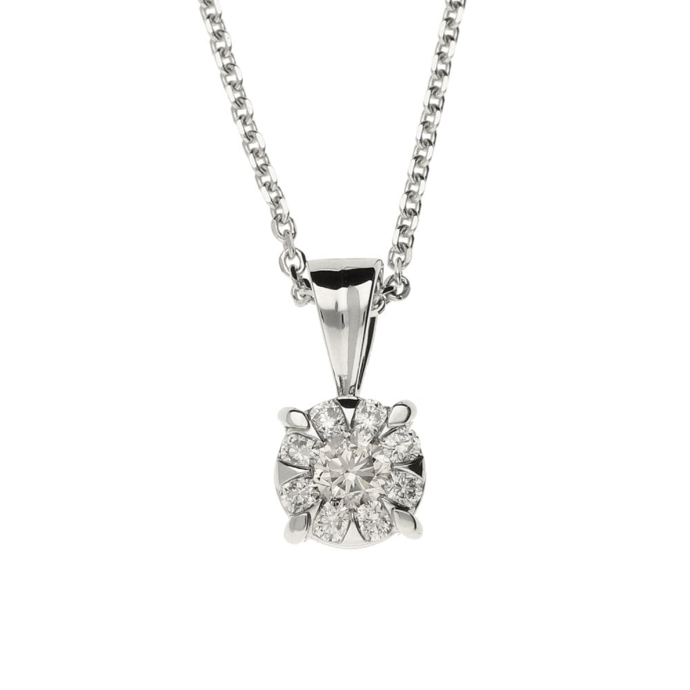 9ct White Gold Diamond Cluster Pendant & Necklace - 18" -0.69ct