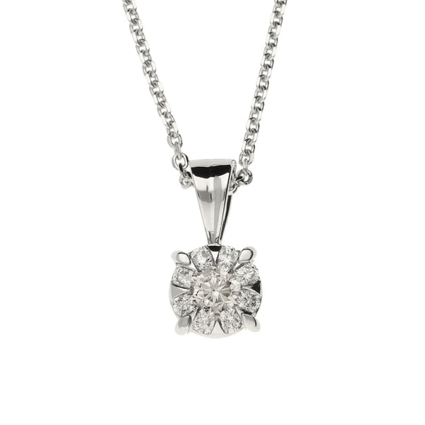 9ct White Gold Diamond Cluster Pendant & Necklace - 18" -0.69ct