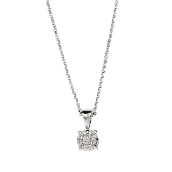 9ct White Gold Diamond Cluster Pendant & Necklace - 18" -0.69ct