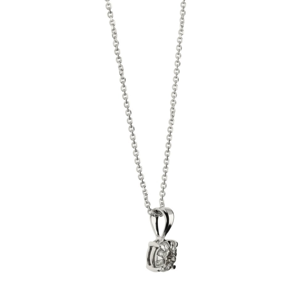 9ct White Gold Diamond Cluster Pendant & Necklace - 18" -0.69ct