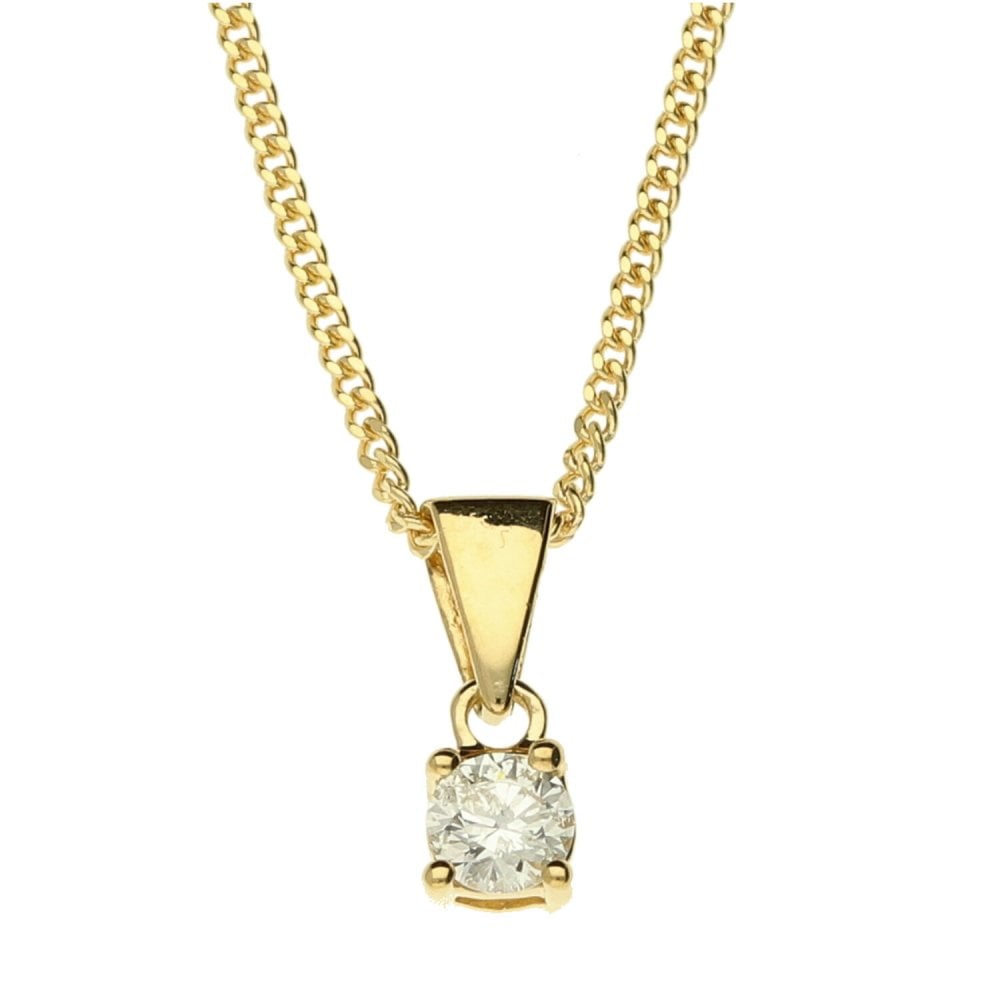 18ct Yellow Gold Diamond Pendant & Necklace - 18" - 0.15ct