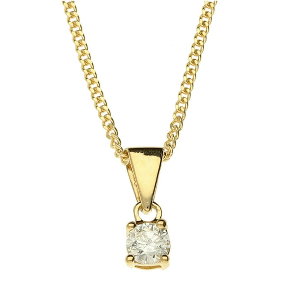 18ct Yellow Gold Diamond Pendant & Necklace - 18" - 0.15ct