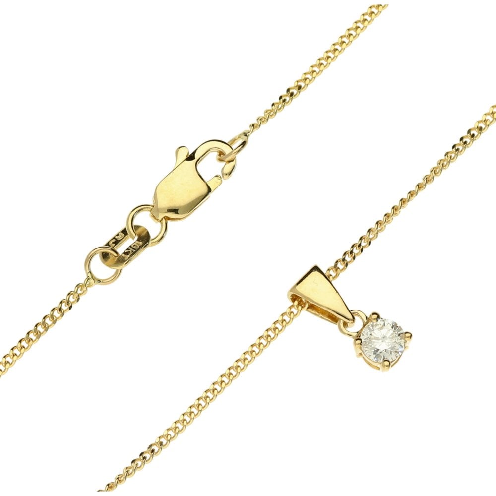 18ct Yellow Gold Diamond Pendant & Necklace - 18" - 0.15ct
