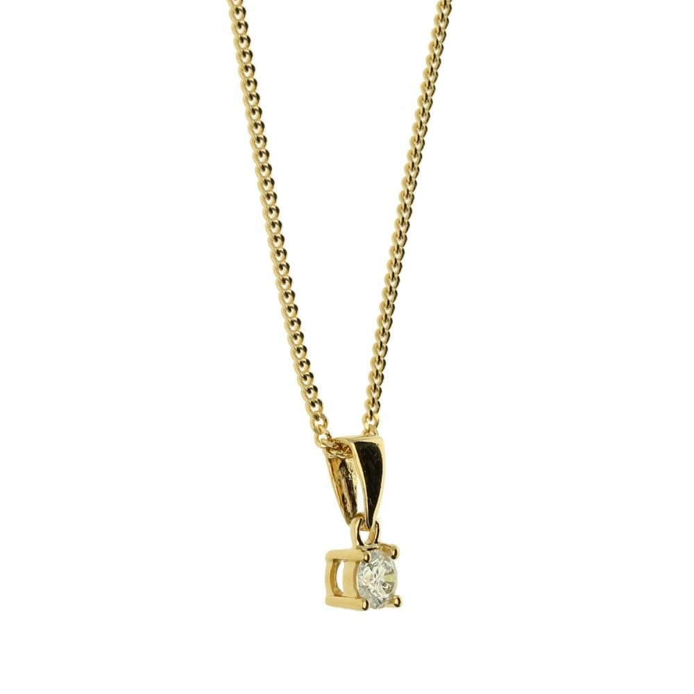 18ct Yellow Gold Diamond Pendant & Necklace - 18" - 0.15ct
