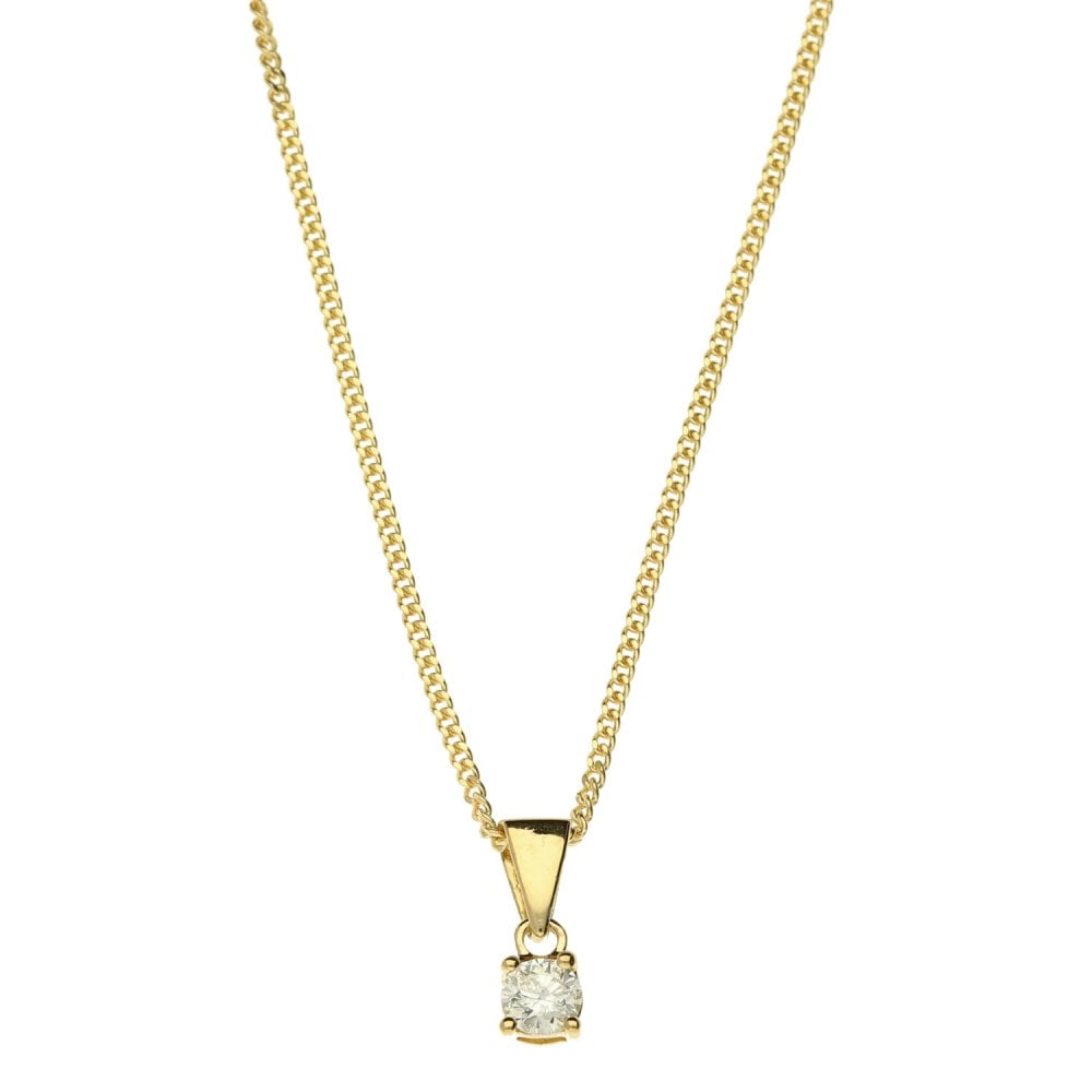18ct Yellow Gold Diamond Pendant & Necklace - 18" - 0.15ct