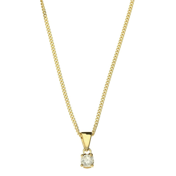 18ct Yellow Gold Diamond Pendant & Necklace - 18" - 0.15ct