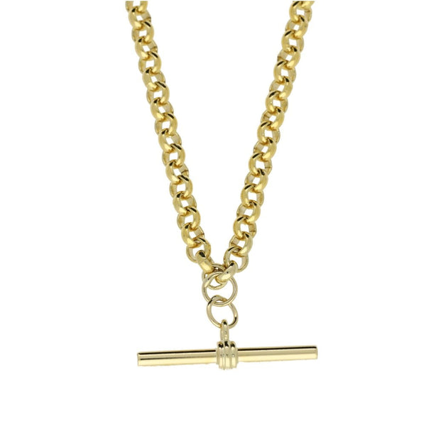 Mens 9ct Yellow Gold Belcher Chain & T-Bar - 18" - 34.1g