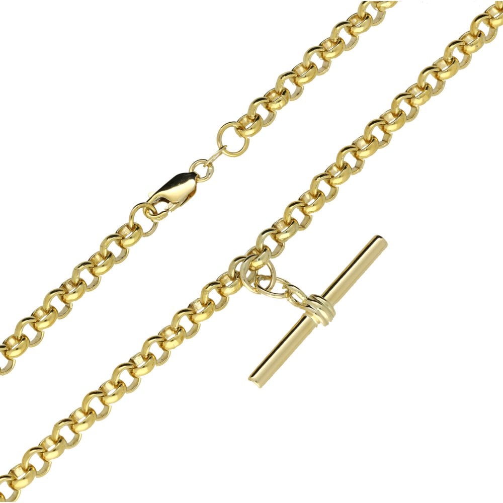 Mens 9ct Yellow Gold Belcher Chain & T-Bar - 18" - 34.1g