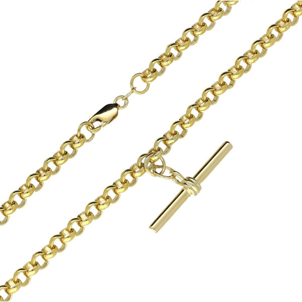 Mens 9ct Yellow Gold Belcher Chain & T-Bar - 18" - 34.1g