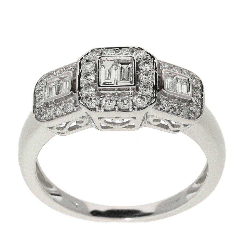 Ladies 9ct White Gold Diamond Set Square Cluster Ring - 0.55ct