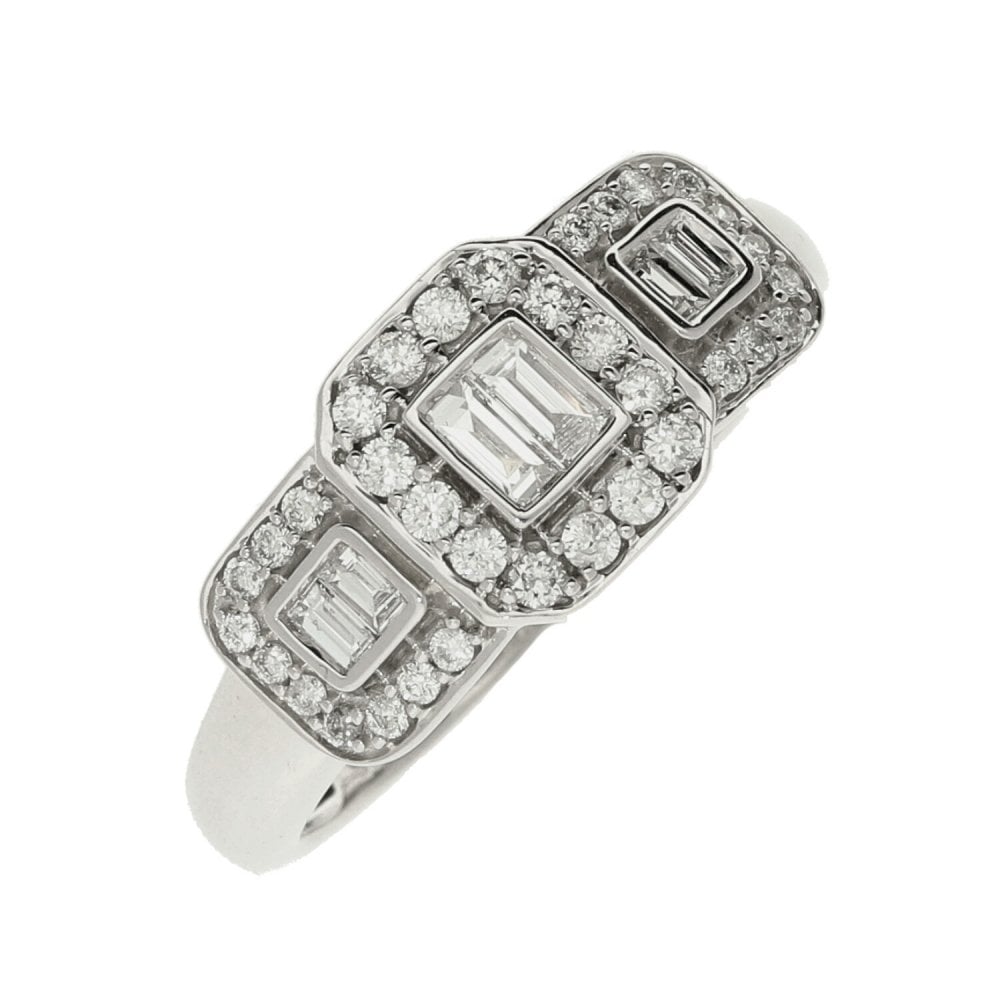 Ladies 9ct White Gold Diamond Set Square Cluster Ring - 0.55ct