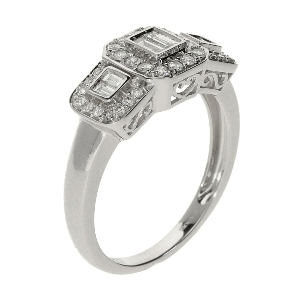 Ladies 9ct White Gold Diamond Set Square Cluster Ring - 0.55ct