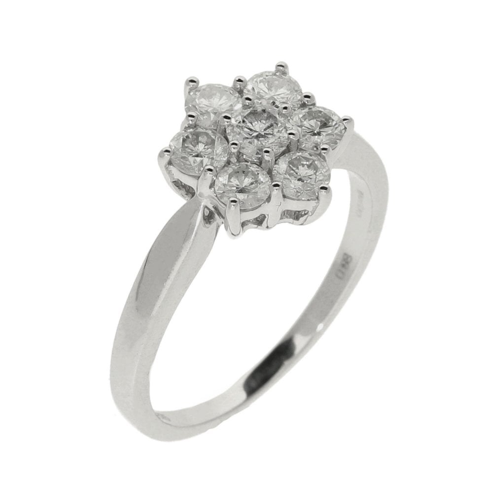 Ladies 9ct White Gold Diamond Cluster Ring - 0.98ct
