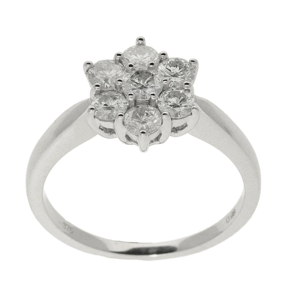 Ladies 9ct White Gold Diamond Cluster Ring - 0.98ct