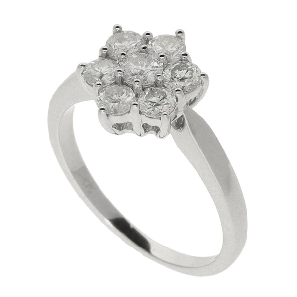 Ladies 9ct White Gold Diamond Cluster Ring - 0.98ct