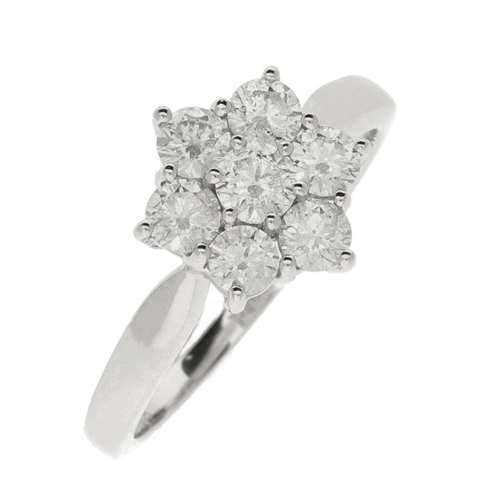 Ladies 9ct White Gold Diamond Cluster Ring - 0.98ct