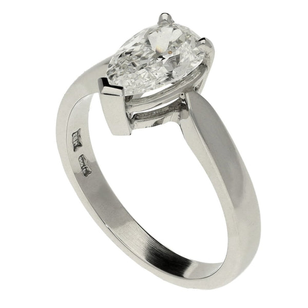 Ladies Platinum Pear Cut Diamond Solitaire Ring - 1.53ct