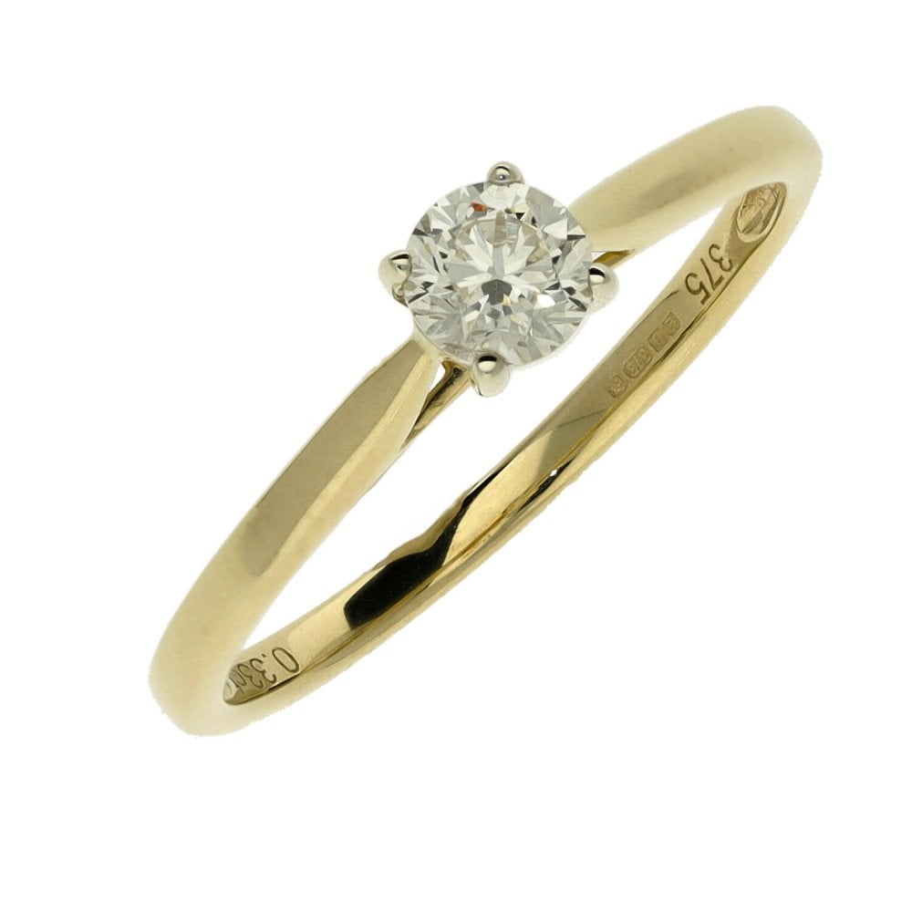 Ladies 9ct Yellow Gold Diamond Solitaire Engagement Ring
