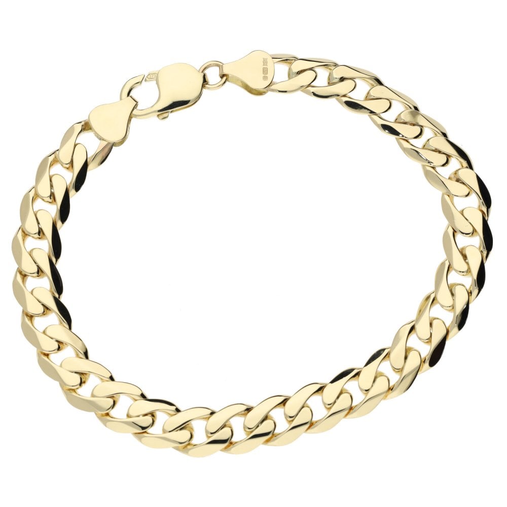 Mens 9ct Yellow Gold Curb Bracelet - 8.5"
