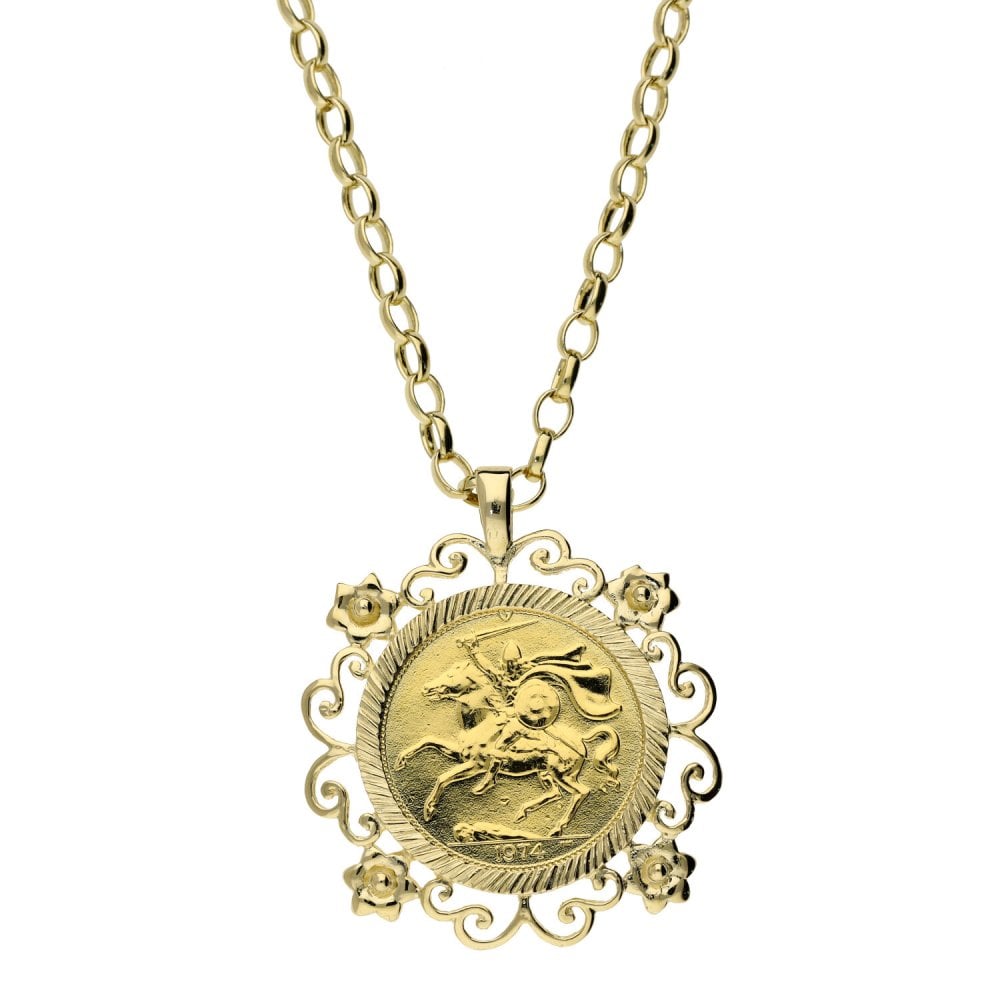 1974 Isle Of Man Full Sovereign Coin Pendant & Chain - 25"