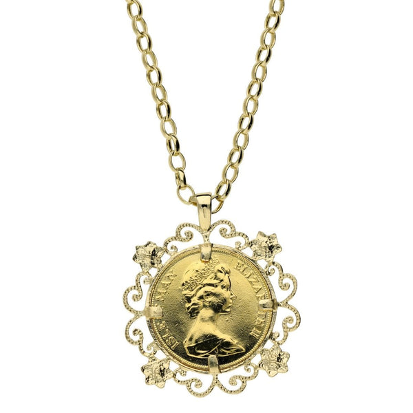1974 Isle Of Man Full Sovereign Coin Pendant & Chain - 25"