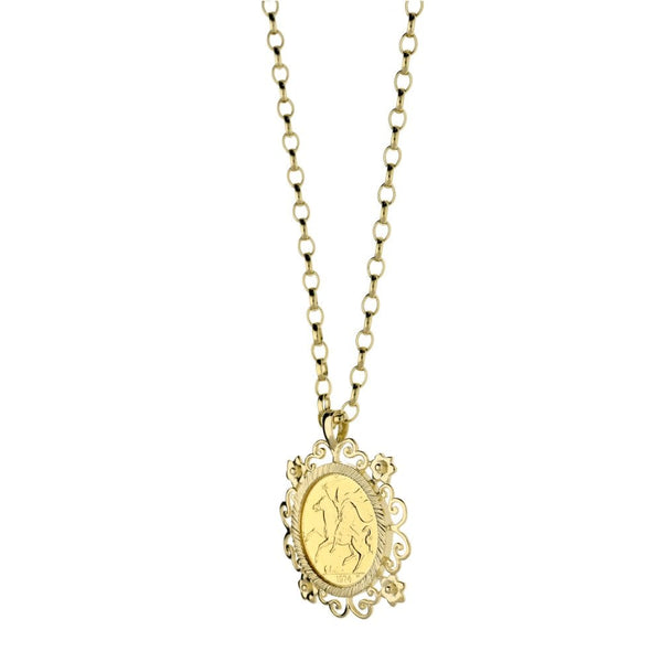 1974 Isle Of Man Full Sovereign Coin Pendant & Chain - 25"