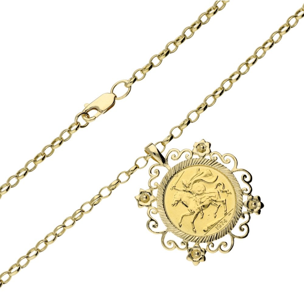 1974 Isle Of Man Full Sovereign Coin Pendant & Chain - 25"