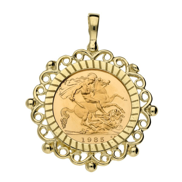 1985 Yellow Gold Half Sovereign Coin Pendant - 7.5g