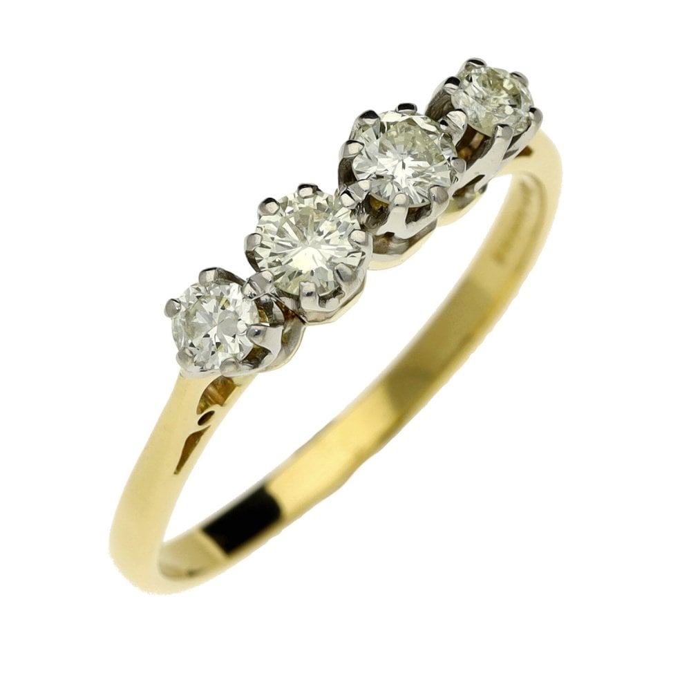 Ladies 18ct Yellow Gold Four Stone Diamond Set Row Ring