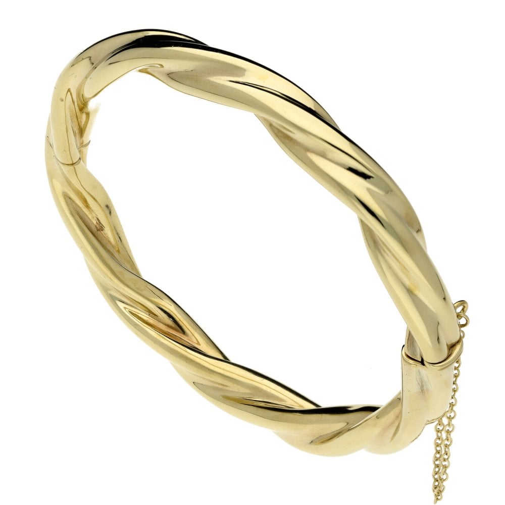9ct Yellow Gold Hinged Twist Bangle - 19.3g