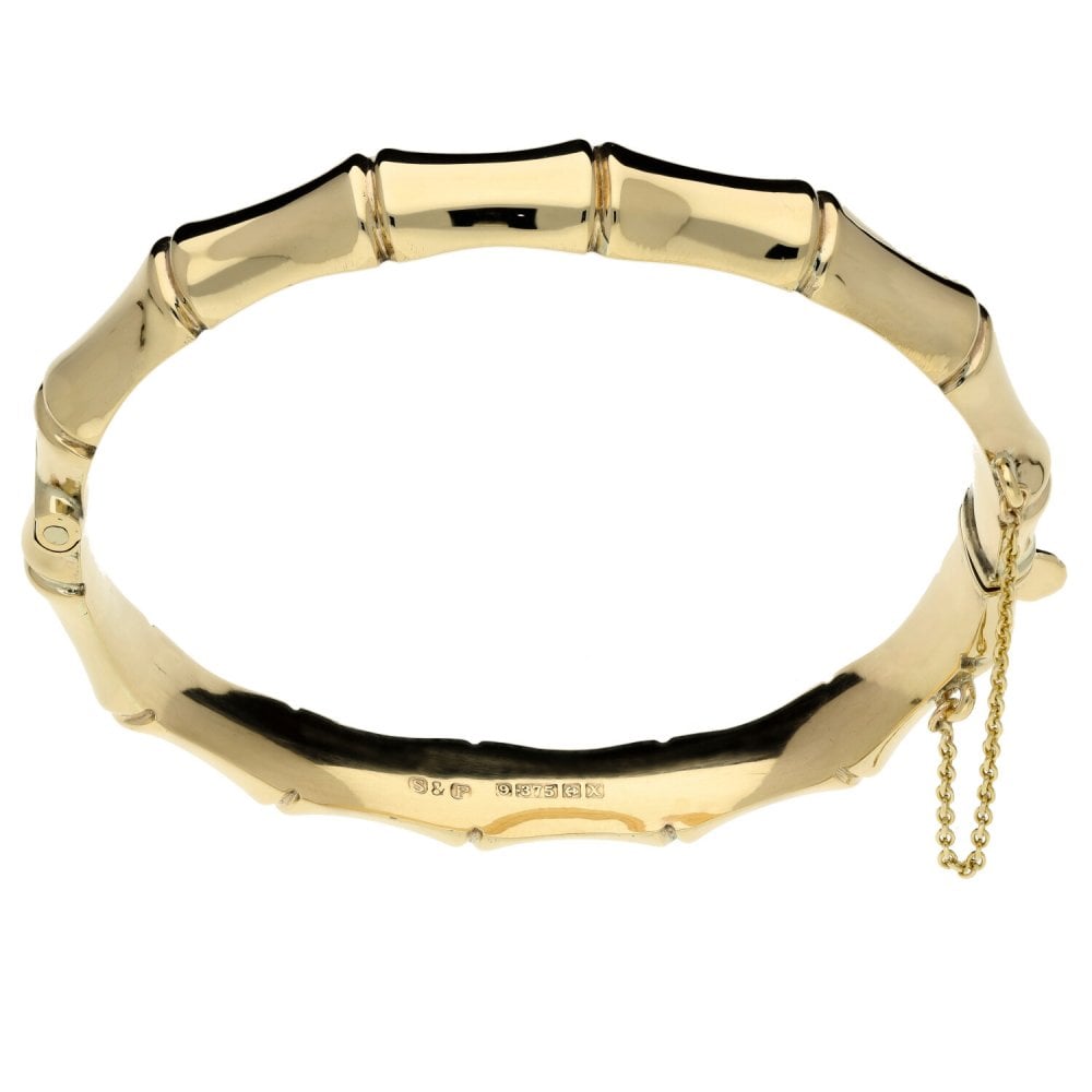 Ladies 9ct Yellow Gold Bamboo Style Bangle - 15.3g