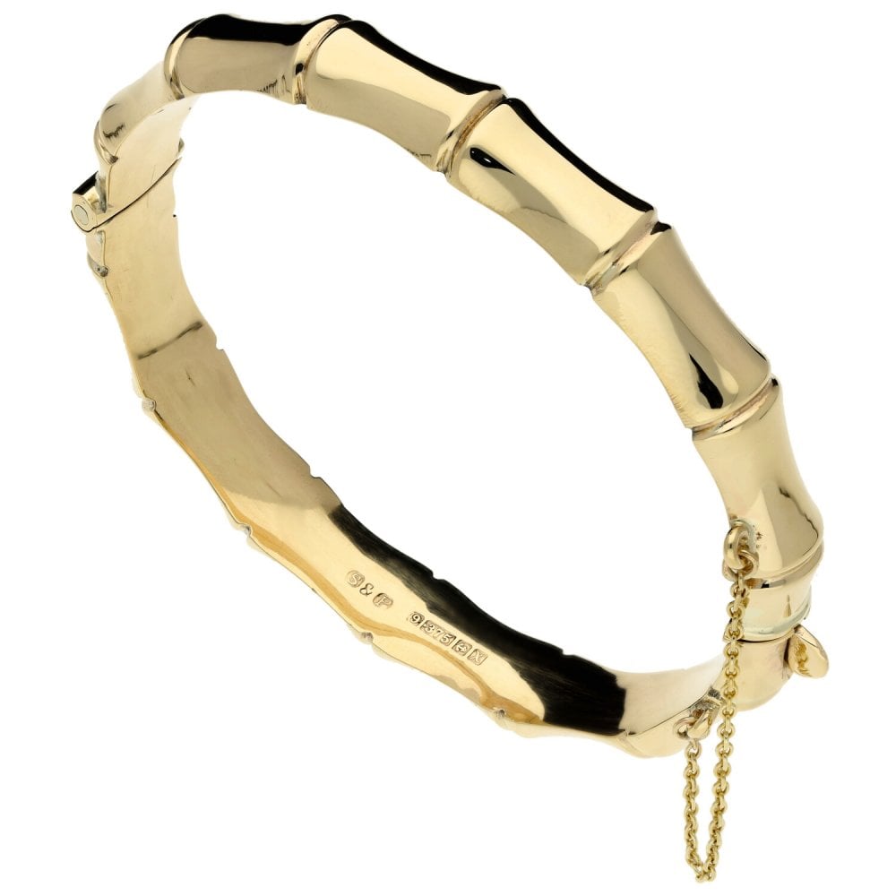 Ladies 9ct Yellow Gold Bamboo Style Bangle - 15.3g