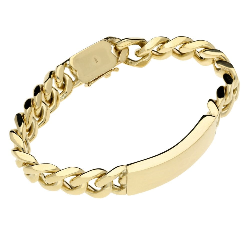 Mens 9ct Yellow Gold Curb Identity Bracelet - 63.4g