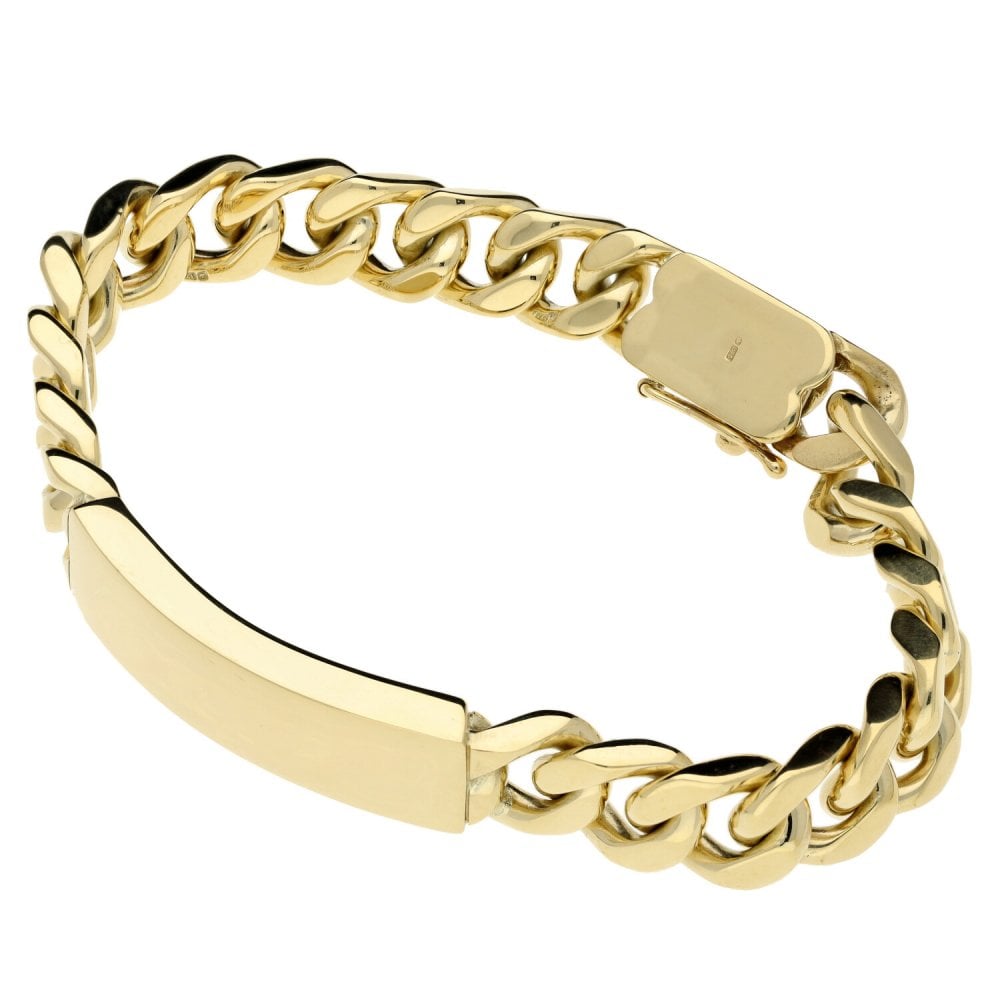 Mens 9ct Yellow Gold Curb Identity Bracelet - 63.4g