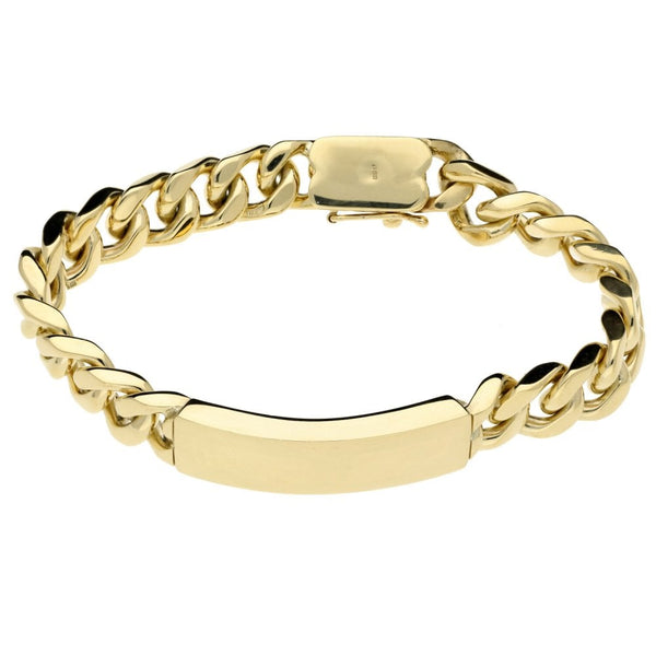 Mens 9ct Yellow Gold Curb Identity Bracelet - 63.4g