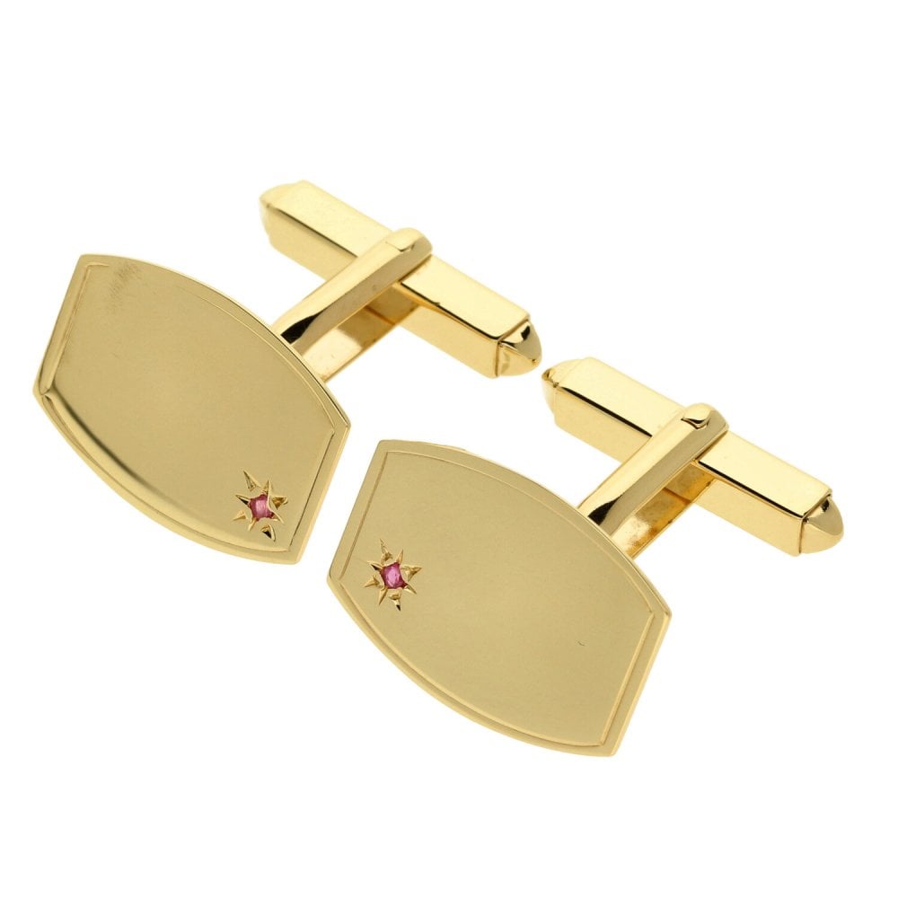 9ct Yellow Gold Oblong Stone-Set Cufflinks - 5.6g