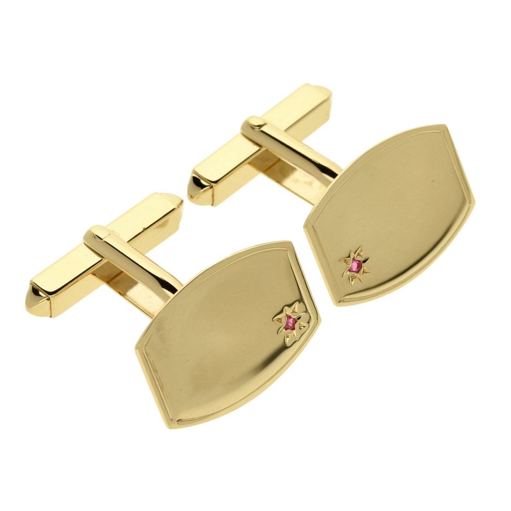 9ct Yellow Gold Oblong Stone-Set Cufflinks - 5.6g