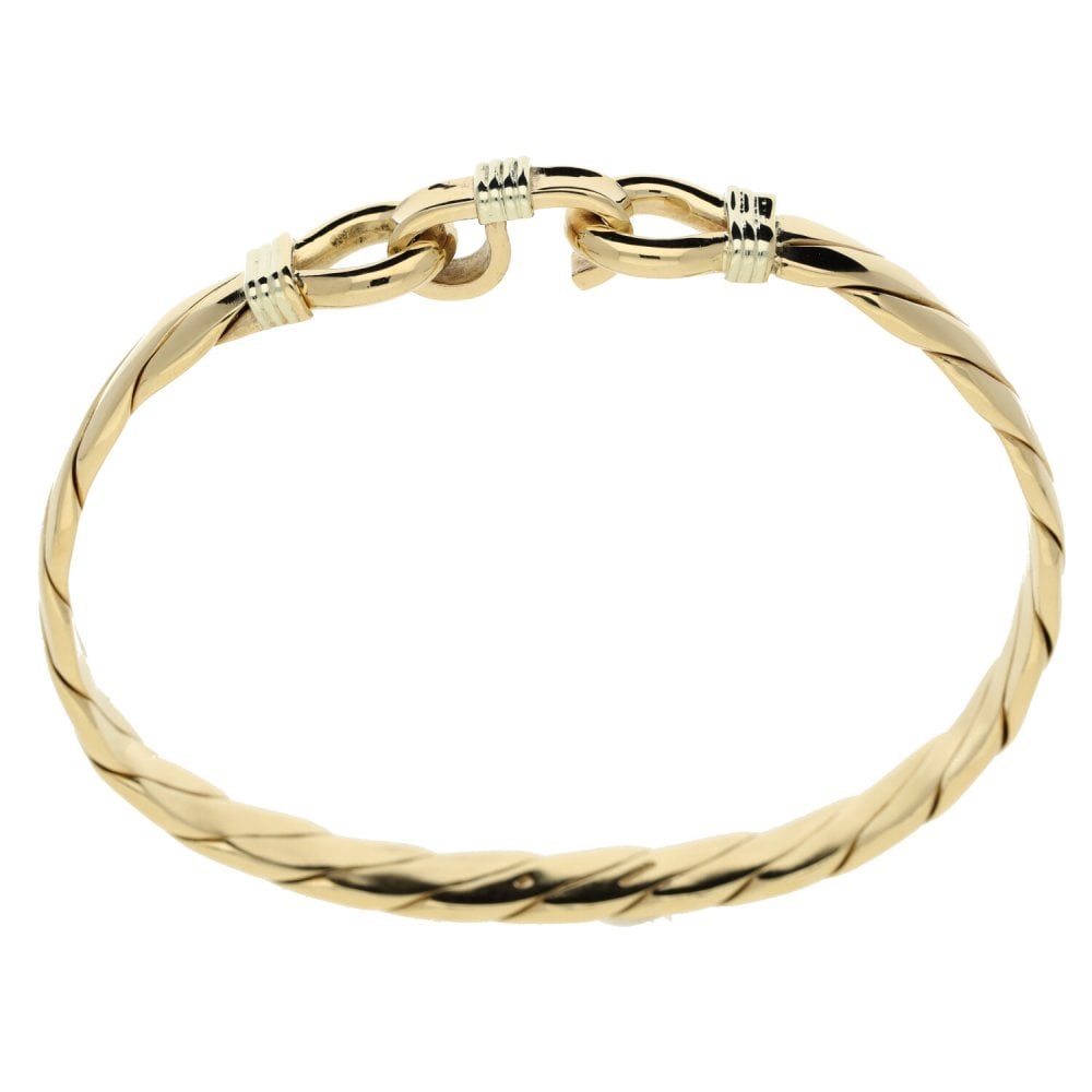 9ct Yellow Gold Mens Twist Bangle & Hook fastener - 35.8g