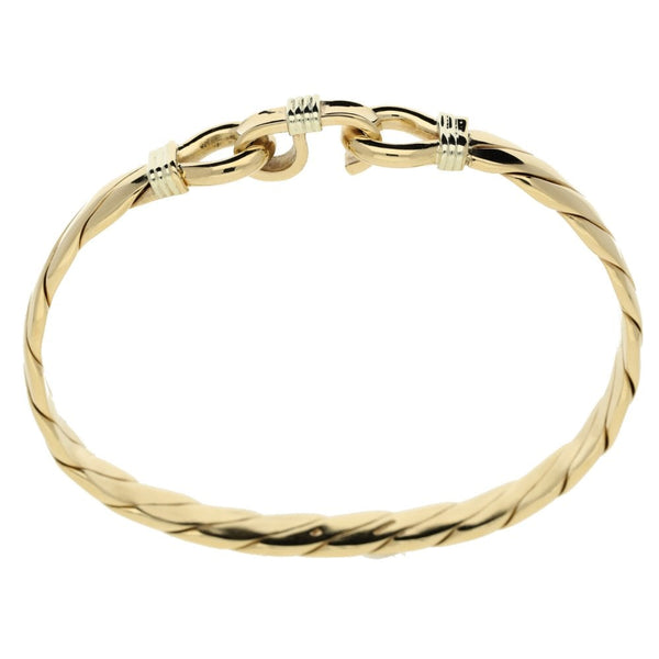 9ct Yellow Gold Mens Twist Bangle & Hook fastener - 35.8g