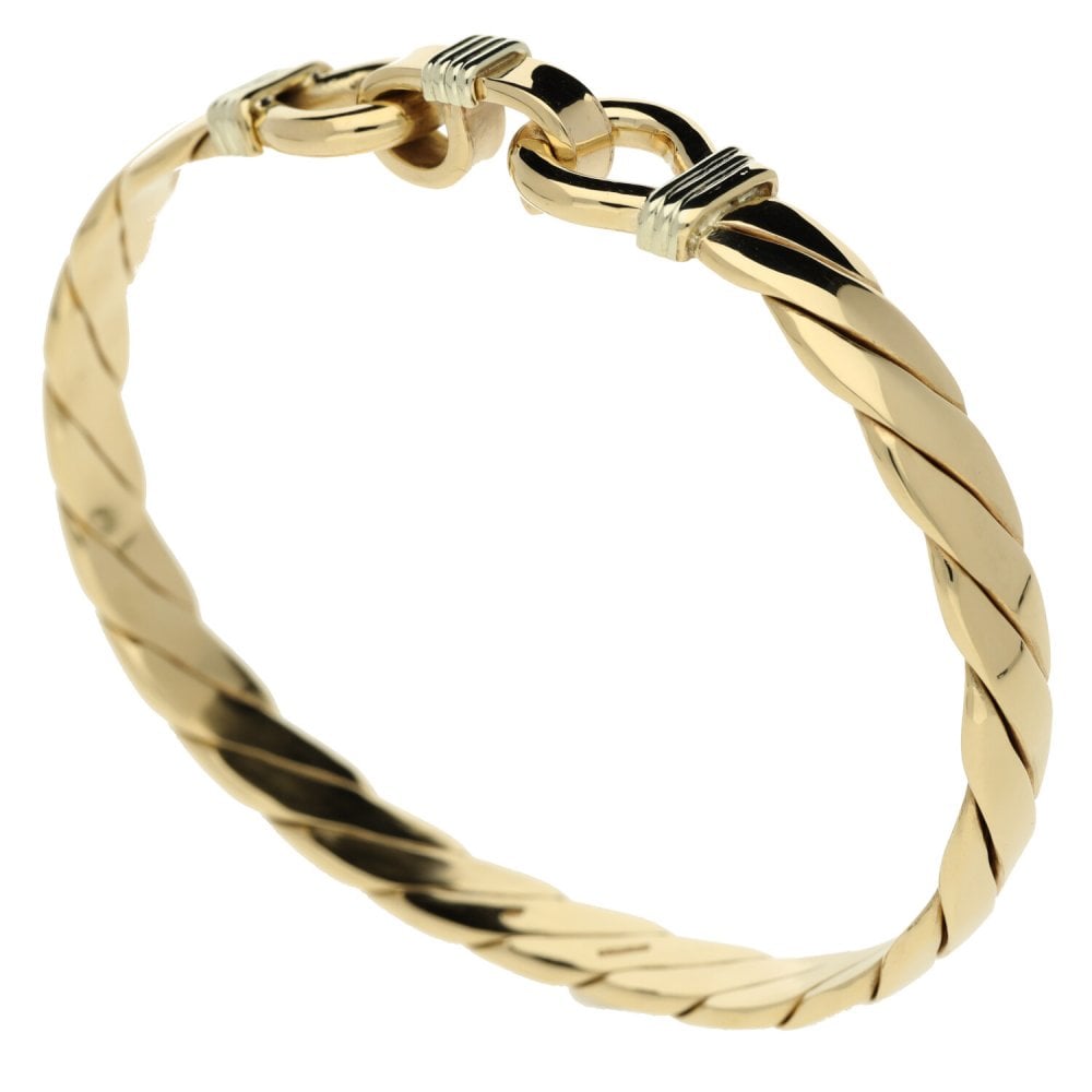 9ct Yellow Gold Mens Twist Bangle & Hook fastener - 35.8g