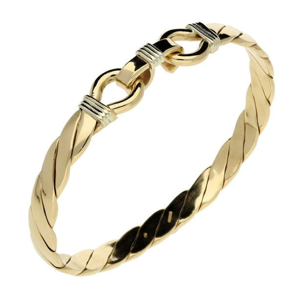 9ct Yellow Gold Mens Twist Bangle & Hook fastener - 35.8g