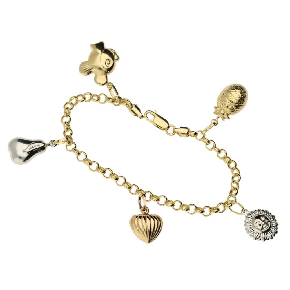 14ct Multi-Tone Gold Charm Bracelet - 7" - 13.7g
