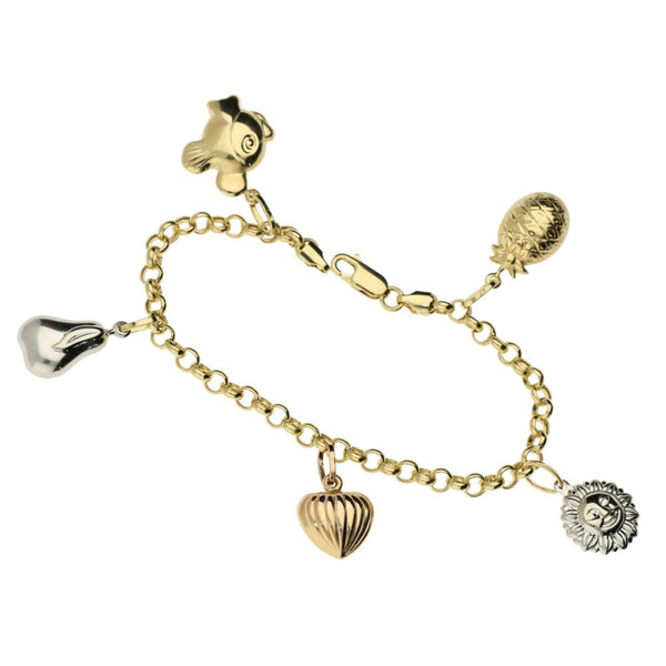 14ct Multi-Tone Gold Charm Bracelet - 7" - 13.7g
