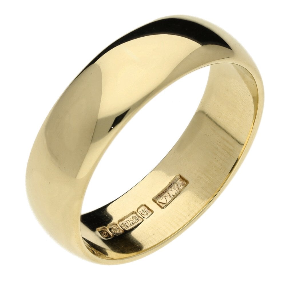 Gents 9ct Yellow Gold D-Shape Wedding Band - Size X - 7.7g