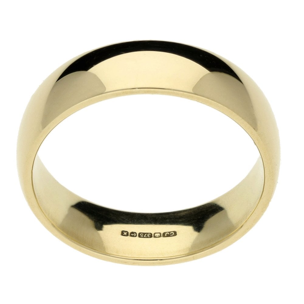 9ct Yellow Gold D-Shape Wedding Band - Size N½ - 4.7g