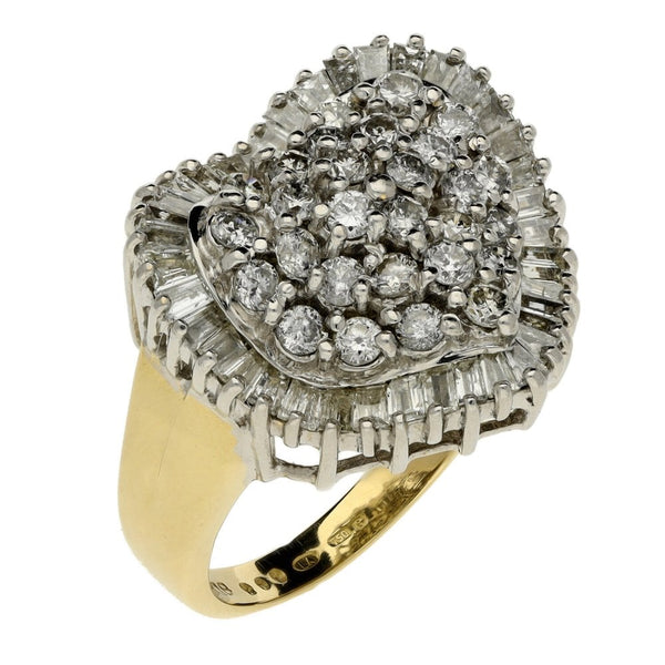 Ladies 18ct Yellow Gold Heart Shape 2.00ct Diamond Cluster Ring