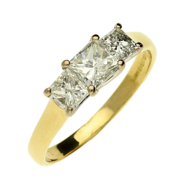 Ladies 18ct Yellow Gold Princess Cut Diamond Trilogy Ring 1.00ct