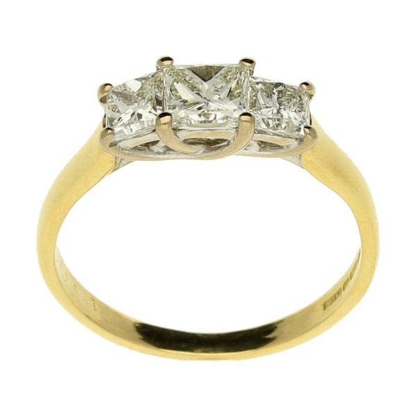 Ladies 18ct Yellow Gold Princess Cut Diamond Trilogy Ring 1.00ct